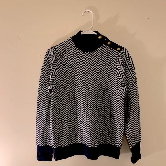 J. Crew button-detail mockneck sweater navy ivory herringbone | S - Picture 4 of 10